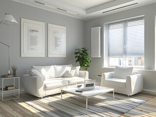 Fototapeta premium Living room with a white sofa and chair