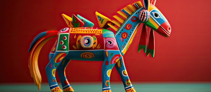 Colorful handcrafted toy resembling a horse a traditional Pohela Boishakh artwork perfect for children with copy space for advertising purposes