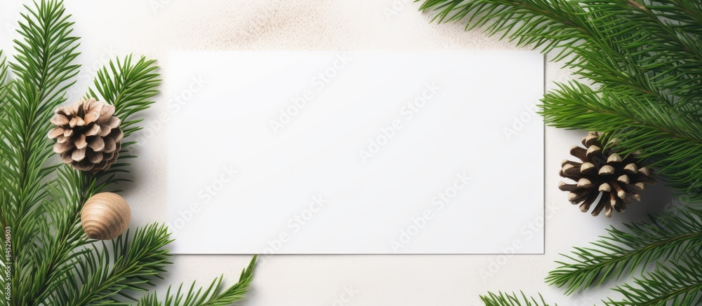 Poster a creative flat lay mock up scene featuring a nature inspired new year s concept with a christmas tr