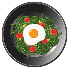 A plate of spinach pasta with egg