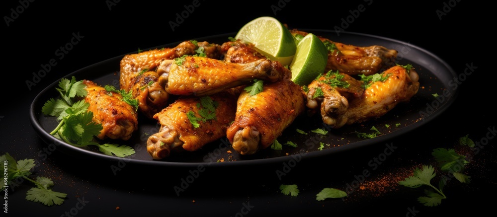 Aufkleber a side view of mexican style baked chicken wings sprinkled with curry seasoning and parsley presente