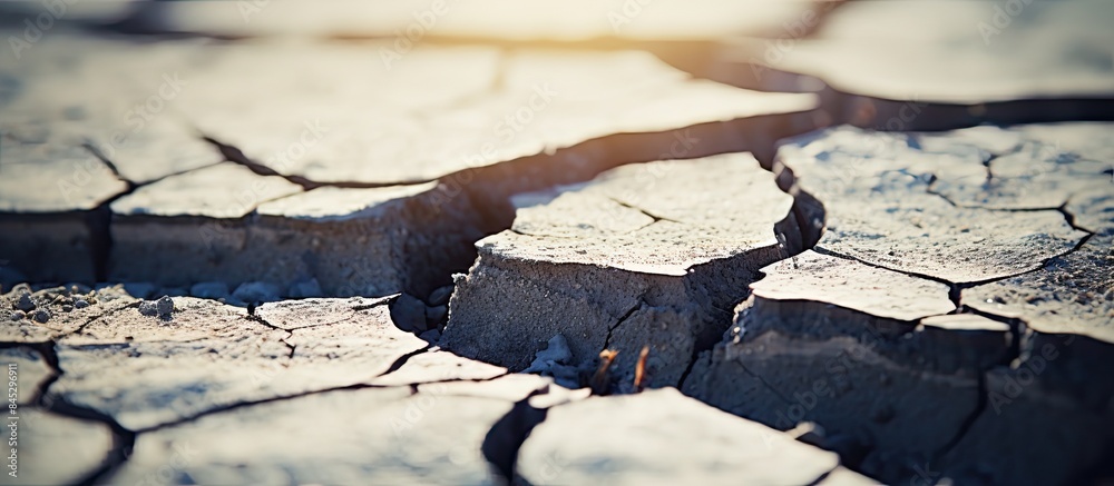 Fototapete A detailed close up of a crack on the ground with a macro lens capturing all its intricate details The image provides ample empty space for potential copy or captions