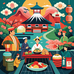 Delicious Japanese Food  A Variety of Sushi and Sashimi Mixed Japanese Food Plate