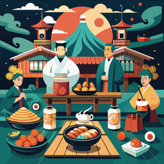 Delicious Japanese Food  A Variety of Sushi and Sashimi Mixed Japanese Food Plate