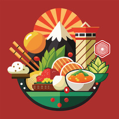 Delicious Japanese Food  A Variety of Sushi and Sashimi Mixed Japanese Food Plate