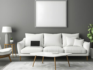 Living room with a white sofa and chair