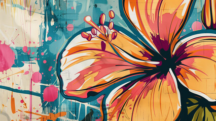 Modern Masterpiece: Colorful Vintage Graffiti Flower Art