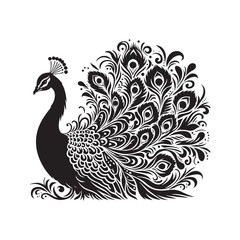 Fototapeta premium Peafowl Silhouette: Perfect for Nature-inspired Designs and Wildlife Enthusiasts - Peafowl Vector - Peafowl Illustration.