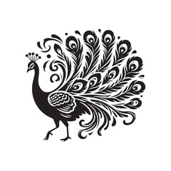 Peafowl Silhouette: Perfect for Nature-inspired Designs and Wildlife Enthusiasts - Peafowl Vector - Peafowl Illustration.