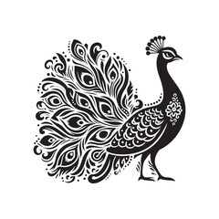 Fototapeta premium Peafowl Silhouette: Perfect for Nature-inspired Designs and Wildlife Enthusiasts - Peafowl Vector - Peafowl Illustration.