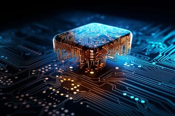 Glowing circuit board complex cyborg brain design generated by ai