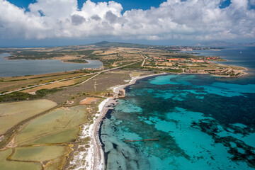 Aerial View of Spaggia Le Saline, Stintino, Province of Sassari, Sardegna