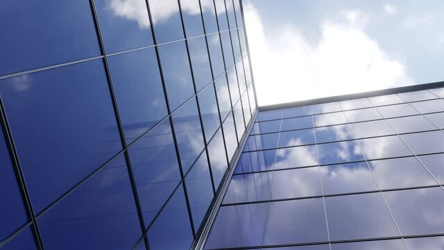 3d rendering of modern office glass building with cloud reflection