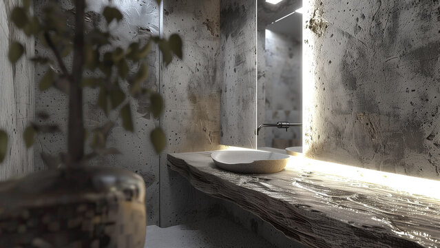 A Micro-Cement Bathroom with a Touch of Wood and Stone