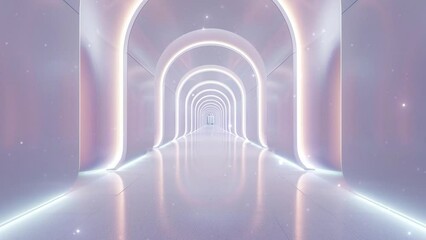 Abstract Architecture. Empty Long Light Corridor. Animation of modern luxury white hall abstract space interior concept 3d render. Abstract animated white corridor. Endless lopp animation. 4K Videos