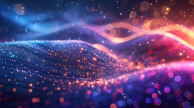 abstract futuristic background with gold PINK blue glowing neon moving high speed wave lines and bokeh lights. Data transfer concept Fantastic wallpaper