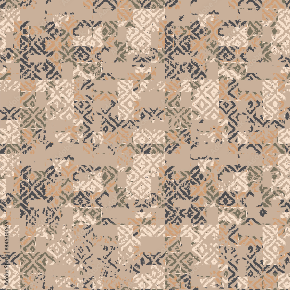 Wall mural abstract geometric seamless pattern with blots and an effect of attrition in retro colors. vector sh