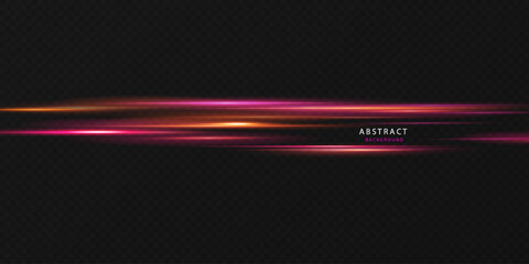 Neon lines moving light effect. Horizontal lines. Speed ​​effect on a transparent background. Lines of light, speed and movement	