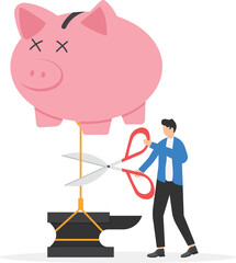 Financial freedom or independence. Pay off debts. solve financial problems. Businessman cutting the chain releasing fried moneybank into the sky. vector illustration on a white background.

