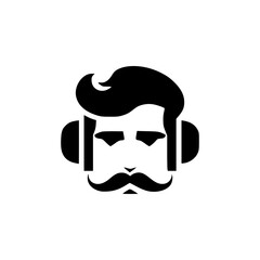 gentle music logo vector illustration template design. gentleman hearing sound. 