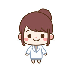 cute female scientist with lab coat cartoon character vector illustration template design