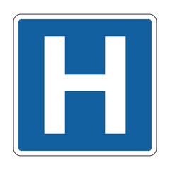 Fototapeta premium Hospital sign. Medical facilities nearby. Providing medical care. Warning road sign. Diamond road sign. Rhombus road sign.