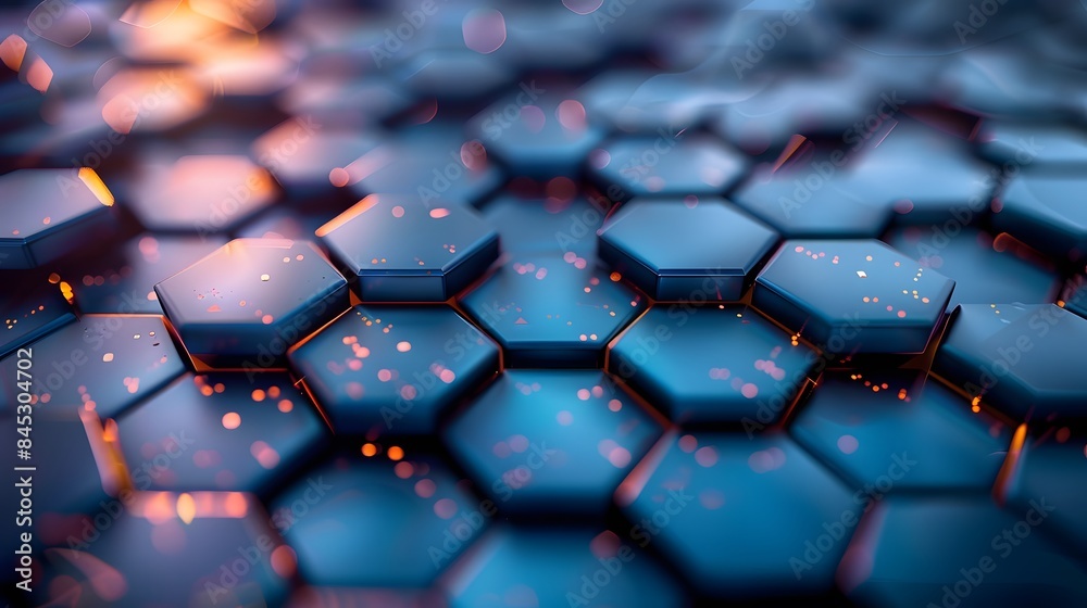 Wall mural intriguing blue tech background with hexagonal motifs, offering versatile space for text overlays.