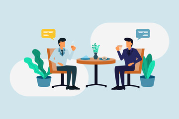 male worker taking a coffee break flat design