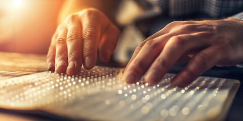 An insightful close-up image of hands moving over a Braille text, highlighting the importance of tactile learning and literacy for visually impaired individuals.