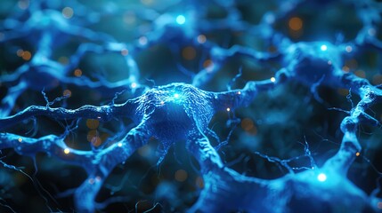 Blue medical neural network background, illustrating the integration of technology and healthcare in a futuristic setting