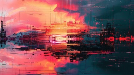 Digital glitch effect on a vibrant multicolored background, representing a modern and edgy concept