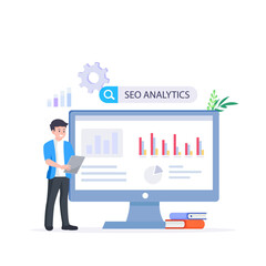 SEO Optimization, web analytics and seo marketing social media concept