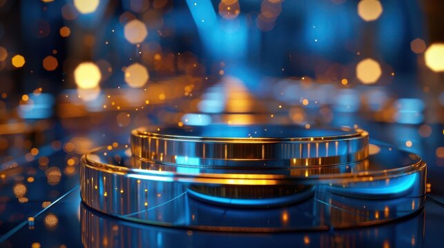 Custom blue awards on gold-trimmed spotlight bring elegance to any event or occasion.