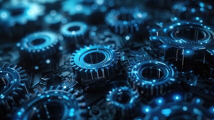 Abstract blue digital gears for AI innovation Business and tech industry growth futuristic