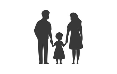 A warm family happily walks hand in hand isolated on a white background. Cute family silhouette. Vector illustration flat design style