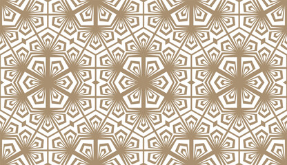 Flower geometric pattern. Seamless vector background. White and beige ornament. Ornament for fabric, wallpaper, packaging. Decorative print