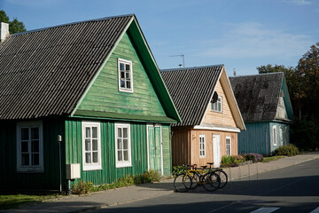 Traditional colorful wooden Karaim houses - Trakai, Lithuania