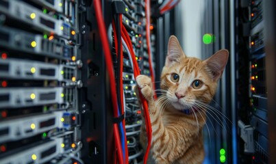 Ginger cat in server room