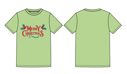 Merry Christmas editable light green t-shirt design vector template. Perfect for apparel mockups and flat sketches. Ideal for creating custom holiday clothing.