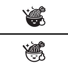 cute and simple logo of black and white noodles in a bowl