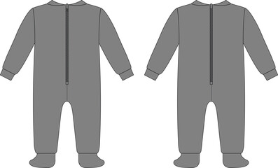 Editable vector template of a baby romper in grey color. Flat sketch design for apparel mockups and fashion sketches. Perfect for clothing design projects.