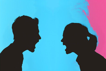 Silhouettes of a arguing couple, silhouettes of a arguing couple, family problems concept