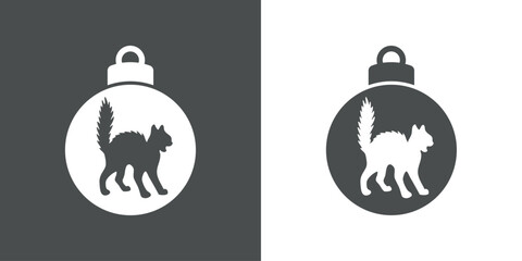 Tiempo de Navidad. Logo con silueta de bola de navidad con gato enojado arqueando su espalda
