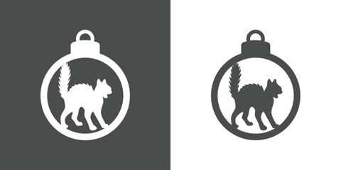 Tiempo de Navidad. Logo con silueta de bola de navidad con gato enojado arqueando su espalda