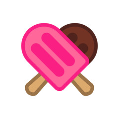 Logo i love ice cream. 2 helados de paleta con forma de corazón	