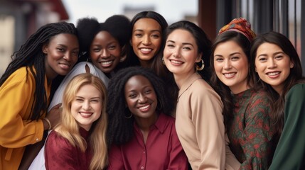 Fototapeta premium Friendship of different nations together diverse t multiethnic friends young beautiful team group smiling friends.