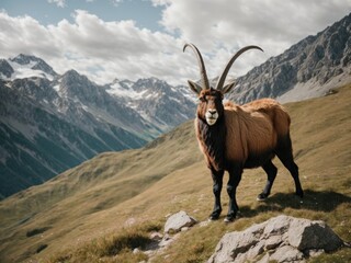 Alpine ibex on mountain wildlife animals