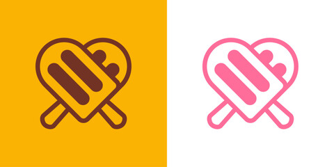 Logo i love ice cream. Silueta con líneas de 2 helados de paleta con forma de corazón © teracreonte