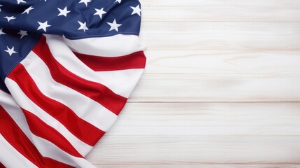 Obraz premium Labor Day. American flag on white wooden table. background with text space.