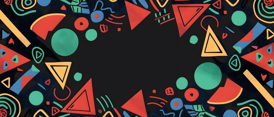 Vibrant Geometric Doodle Abstract Pattern with Blank Space for Creative Design